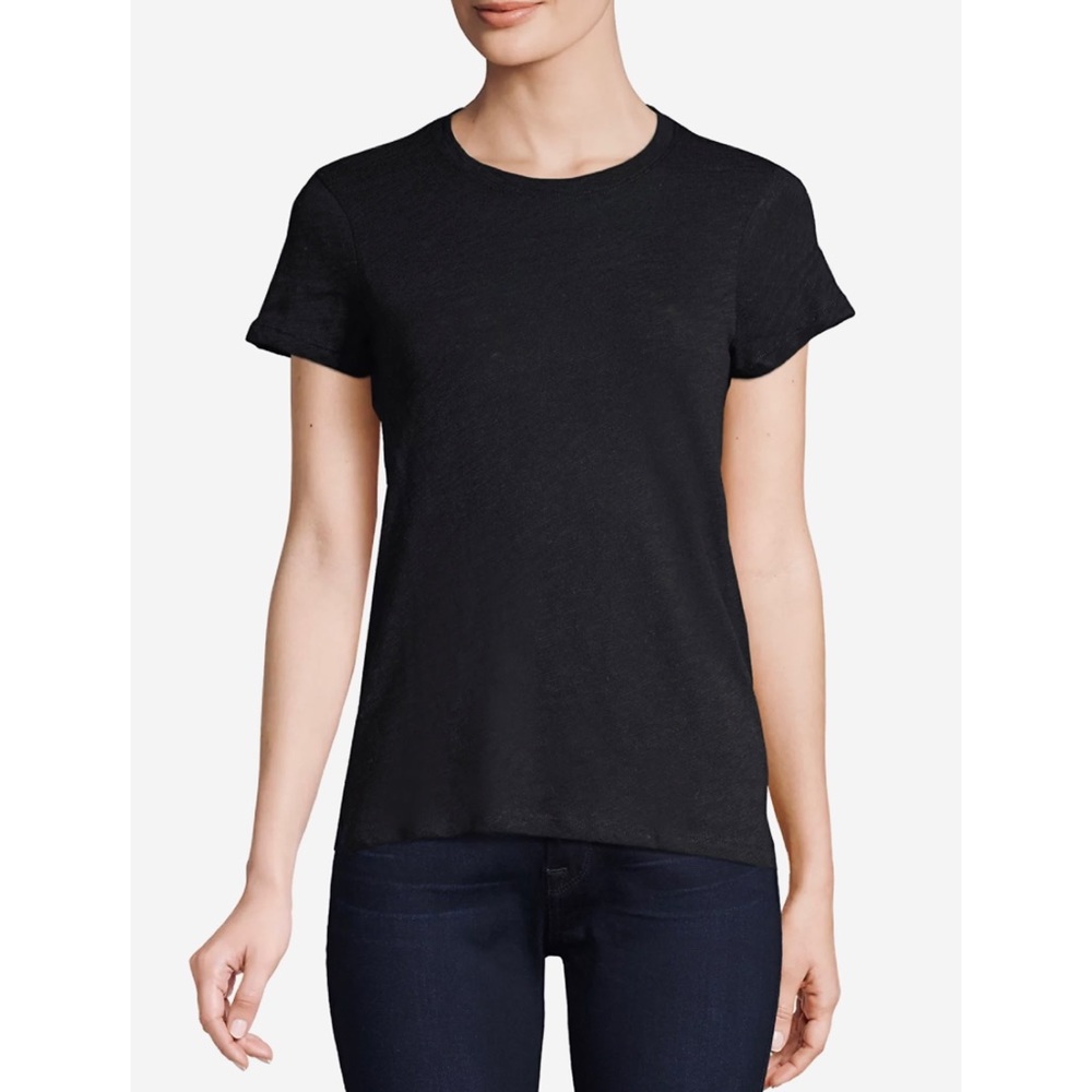 ATM • Black Metallic Shimmer Slub Jersey Schoolboy Short Sleeve Crewneck Tee, M